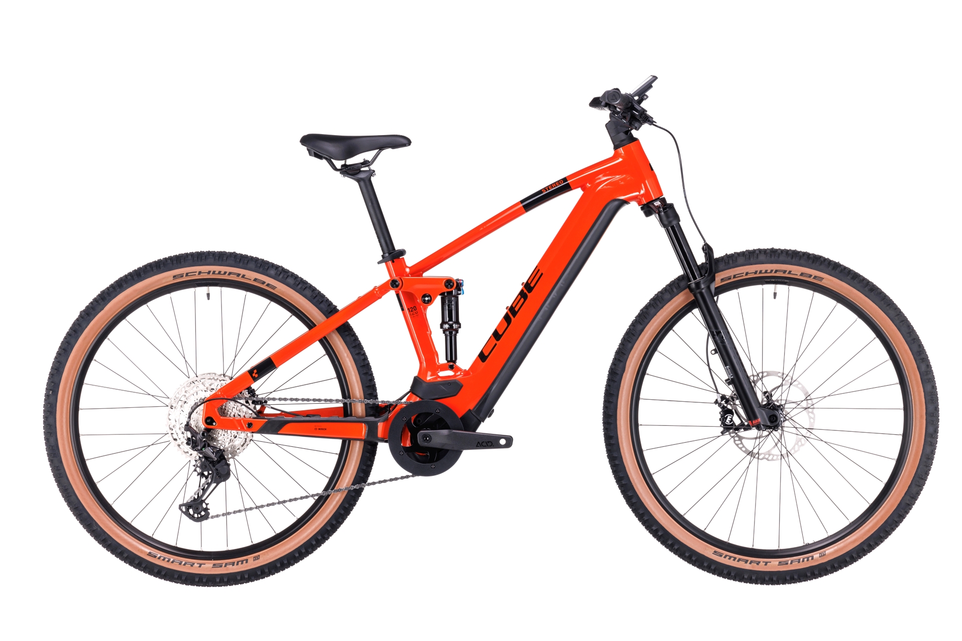 BICICLETA ELECTRICA E-BIKE CUBE STEREO HYBRID 120 RACE 625 Sparkorange Black 2023 cadru M (18) - roti 29