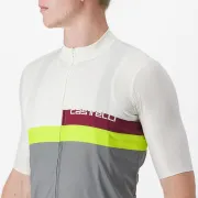 Tricou cu maneca scurta Castelli A Blocco Alb/Gri/Galben Fluo/Visiniu XXL