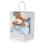 Paturica bebelusi, cu jucarie de plus Ursulet Addie 24cm, Albastru