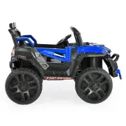 Masinuta electrica tip jeep BO Dust pentru copii 3 ani+, 12V 4 motoare, telecomanda, Mp3/USB, pornire buton, centura, usi care se deschid, Albastru