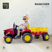 Tractor electric cu remorca Rancher pentru copii 3 ani+, acumulatori si telecomanda, 12V MP3/USB, Moni, Verde