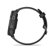 Garmin - Forerunner 965 ceas multisport cu GPS AMOLED - Ramă din titan DLC gri carbon cu carcasă neagră şi curea din silicon neagră/gri pudră