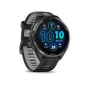 Garmin - Forerunner 965 ceas multisport cu GPS AMOLED - Ramă din titan DLC gri carbon cu carcasă neagră şi curea din silicon neagră/gri pudră
