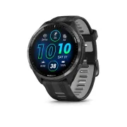Garmin - Forerunner 965 ceas multisport cu GPS AMOLED - Ramă din titan DLC gri carbon cu carcasă neagră şi curea din silicon neagră/gri pudră