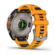 Garmin - fenix 8 AMOLED Sapphire 47mm - smartwatch premium AMOLED - ramă argintie din titanium si curea din silicon portocalie