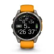 Garmin - fenix 8 AMOLED Sapphire 47mm - smartwatch premium AMOLED - ramă argintie din titanium si curea din silicon portocalie