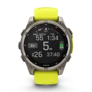 Garmin - fenix 8 Solar Sapphire 47mm - smartwatch premium - ramă argintie din titanium si curea din silicon galben fluo