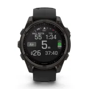 Garmin - fenix 8 Solar Sapphire 47mm - smartwatch premium - ramă gri din titanium DLC si curea din silicon neagră-gri