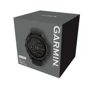Garmin - fenix 8 Solar Sapphire 47mm - smartwatch premium - ramă gri din titanium DLC si curea din silicon neagră-gri