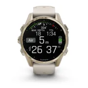 Garmin - fenix 8s AMOLED Sapphire 43mm - smartwatch premium AMOLED - ramă aurie din titanium si curea din silicon gri