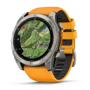 Garmin - fenix 8x AMOLED Sapphire 51mm - smartwatch premium AMOLED - ramă argintie din titanium si curea din silicon portocalie
