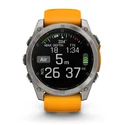 Garmin - fenix 8x AMOLED Sapphire 51mm - smartwatch premium AMOLED - ramă argintie din titanium si curea din silicon portocalie