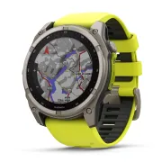 Garmin - fenix 8x Solar Sapphire 51mm - smartwatch premium - ramă argintie din titanium si curea din silicon galben fluo