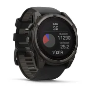 Garmin - fenix 8x Solar Sapphire 51mm - smartwatch premium - ramă gri din titanium DLC si curea din silicon neagră-gri