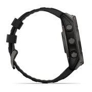 Garmin - fenix 8x Solar Sapphire 51mm - smartwatch premium - ramă gri din titanium DLC si curea din silicon neagră-gri