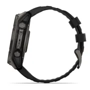 Garmin - fenix 8x Solar Sapphire 51mm - smartwatch premium - ramă gri din titanium DLC si curea din silicon neagră-gri