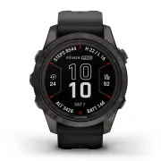 Garmin - fenix 7s Pro Sapphire Solar smartwatch premium cu incarcare solara 42mm - ramă gri din titanium DLC si curea din silicon neagră