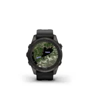 Garmin - fenix 7s Pro Sapphire Solar smartwatch premium cu incarcare solara 42mm - ramă gri din titanium DLC si curea din silicon neagră