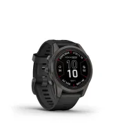 Garmin - fenix 7s Pro Sapphire Solar smartwatch premium cu incarcare solara 42mm - ramă gri din titanium DLC si curea din silicon neagră