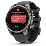 Garmin - fenix 8 Pro 47mm - smartwatch premium AMOLED Sapphire - ramă argintie din titanium si curea din silicon neagră-gri