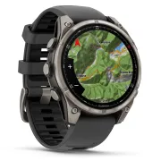 Garmin - fenix 8 Pro 47mm - smartwatch premium AMOLED Sapphire - ramă argintie din titanium si curea din silicon neagră-gri