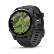 Garmin - fenix 8s AMOLED Sapphire 43mm - smartwatch premium AMOLED - ramă gri din titanium DLC si curea din silicon neagră-gri