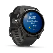 Garmin - fenix 8s AMOLED Sapphire 43mm - smartwatch premium AMOLED - ramă gri din titanium DLC si curea din silicon neagră-gri