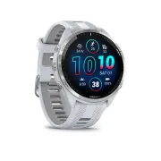Garmin - Forerunner 965 ceas multisport cu GPS AMOLED - Ramă din titan cu carcasă Whitestone şi curea din silicon Whitestone/gri pudră