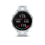 Garmin - Forerunner 965 ceas multisport cu GPS AMOLED - Ramă din titan cu carcasă Whitestone şi curea din silicon Whitestone/gri pudră