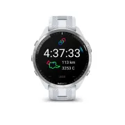 Garmin - Forerunner 965 ceas multisport cu GPS AMOLED - Ramă din titan cu carcasă Whitestone şi curea din silicon Whitestone/gri pudră
