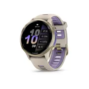Garmin Forerunner 970 - ceas multisport cu GPS si AMOLED - crem Soft Gold Titanium with French Gray Case and French Gray | Translucent Indigo Band