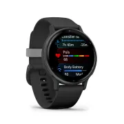 Garmin - Vivoactive 5 smartwatch cu GPS și AMOLED - ramă gri slate din aluminiu - carcasă neagră şi bratara din silicon