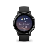 Garmin - Vivoactive 5 smartwatch cu GPS și AMOLED - ramă gri slate din aluminiu - carcasă neagră şi bratara din silicon