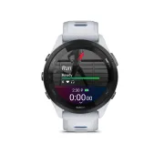 Garmin - Forerunner 265 ceas multisport cu GPS AMOLED - Ramă neagră cu carcasă Whitestone şi curea din silicon Whitestone/Tidal Blue