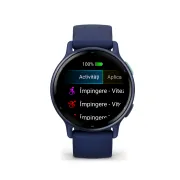 Garmin - Vivoactive 5 smartwatch cu GPS și AMOLED - ramă Metallic Navy din aluminiu - carcasă Navy şi bratara din silicon