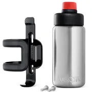 Woom - set suport bidon bicicleta copii si bidon metalic Glug - gri argintiu negru