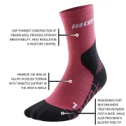 CEP - sosete compresie medii - light merino socks hiking mid cut v3 W - berry