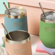 Cana termoizolanta cu pai Nava 360ml galben