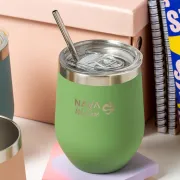 Cana termoizolanta cu pai Nava 360ml galben