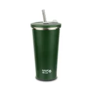 Cana termica cu pai din otel inoxidabil, Nava We care, 520 ml, verde
