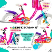 Bicicleta Copii DHS Icecream - 16 Inch, Roz Reambalat
