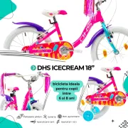 Bicicleta Copii DHS Icecream - 18 Inch, Roz Reambalat