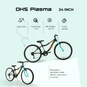 Bicicleta Copii DHS Plasma - 24 Inch, Negru-Roz Reambalat