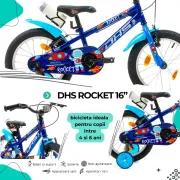 Bicicleta Copii DHS Rocket - 16 Inch, Albastru Reambalat