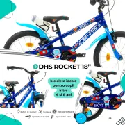 Bicicleta Copii DHS Rocket - 18 Inch, Albastru Reambalat