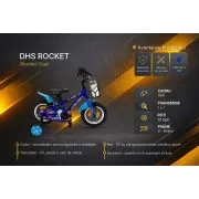 Bicicleta Copii DHS Rocket - 12 Inch, Albastru inchis, Reambalat