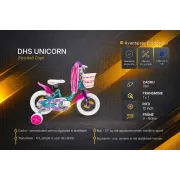 Bicicleta Copii DHS Unicorn - 12 Inch, Albastru/Roz, Reambalat