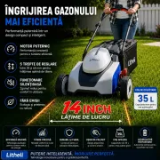 Masina de tuns gazonul Litheli U20LM00, 20V, acumulator 5Ah inclus, latime taiere 330 mm