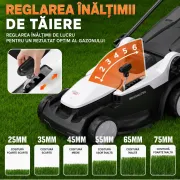 Masina de tuns gazonul Litheli U20LM03 Brushless, 2x20V, 2 acumulatori 4Ah inclusi, latime taiere 370 mm