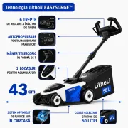 Masina de tuns gazonul autopropulsata Litheli EasySurge U20LM01 Brushless, 2x20V, 2 acumulatori 4Ah inclusi, latime taiere 430 mm